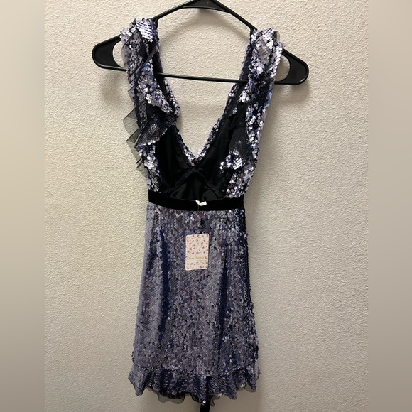 New Free People Siren Sequin NWT Party Mini Dress Black/Purple Size 2 - Picture 8 of 9